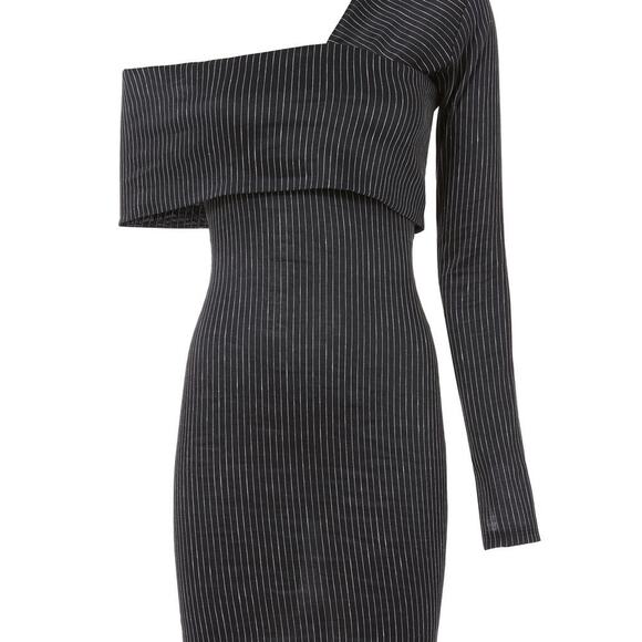 Beaufille Pinstripe One Shoulder Mini Dress - Picture 3 of 9